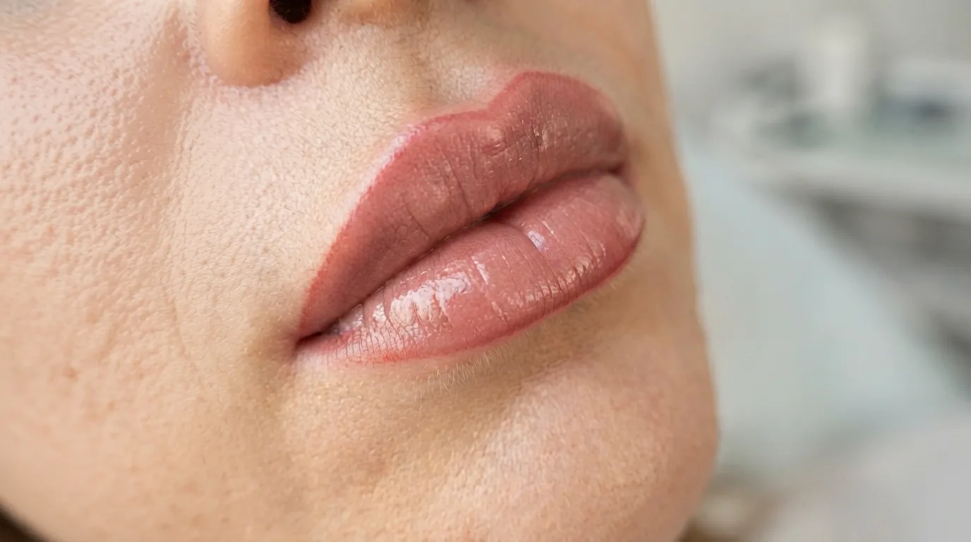 Labios con micropigmentación de acabado natural e hidratado
