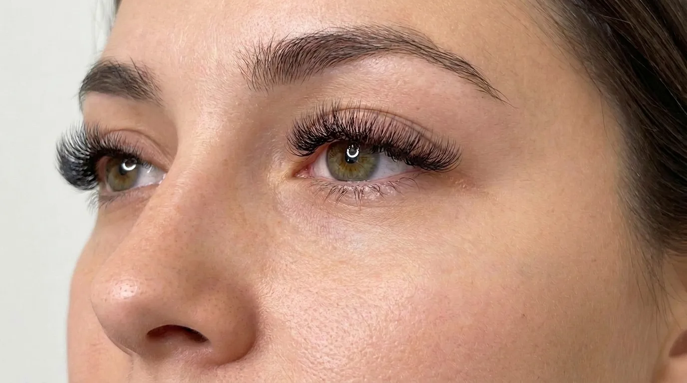 Mirada con extensiones de pestañas, vista de ambos ojos