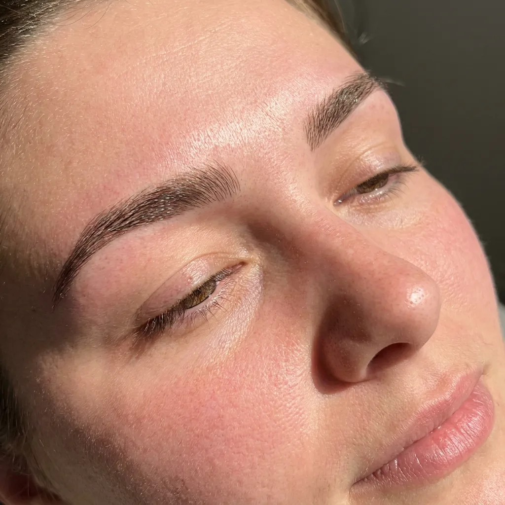Cejas con microblading cicatrizado, resultado a los 30 días