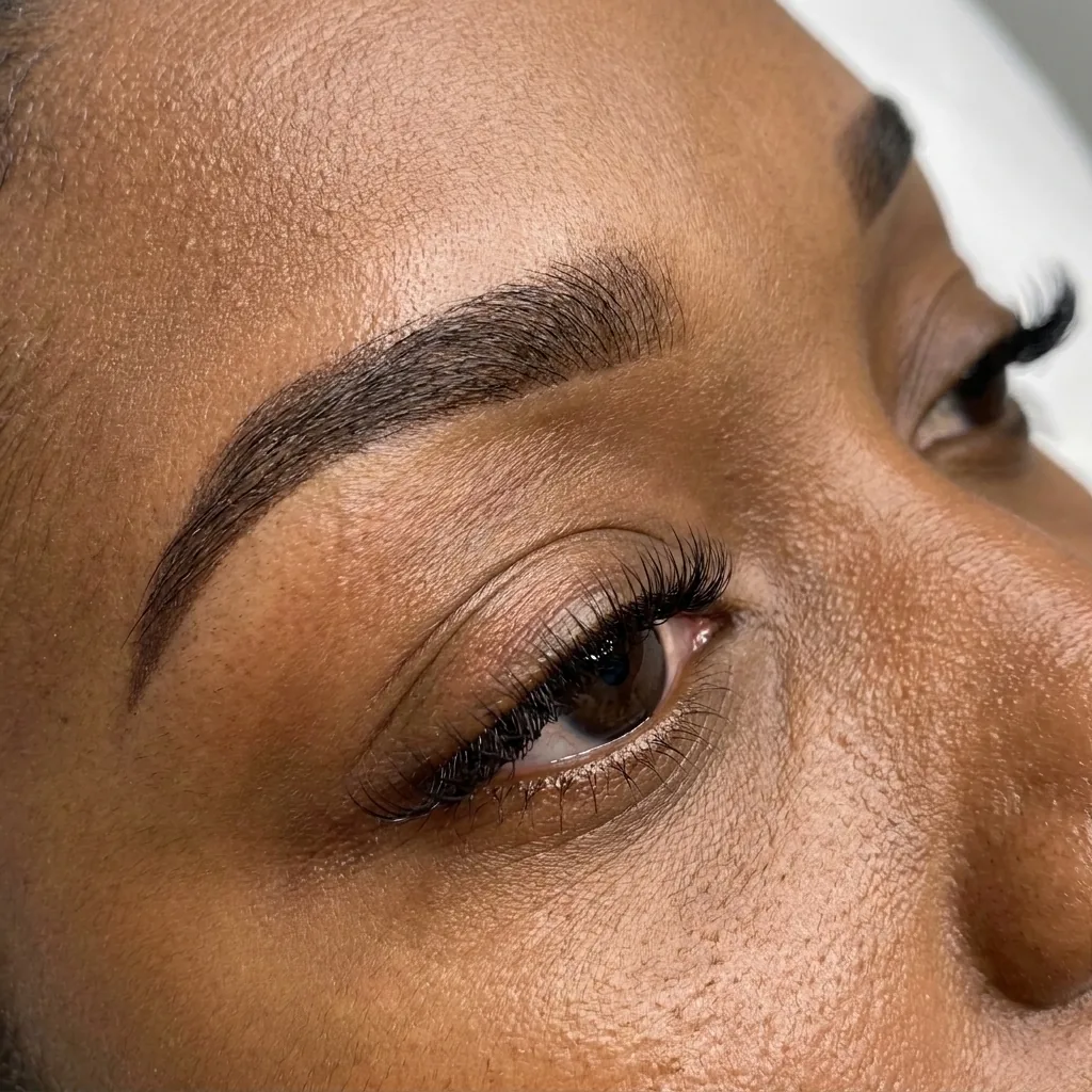 Ceja recién terminada durante la sesión de microblading